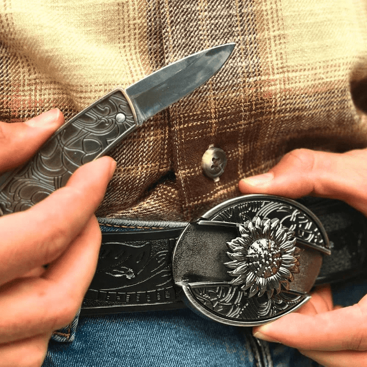 RetroCraft Knife Belt – Classic Leather with Hidden Folding Blade