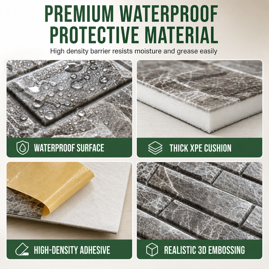 🧱 50% OFF! 🏡 Self-Adhesive 3D Tile Panels – Brick texture, waterproof & 16 colours ✨