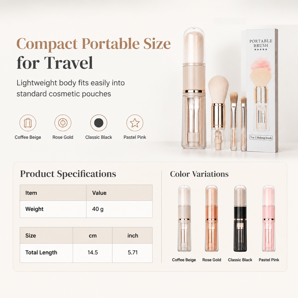 🔥50% OFF｜Retractable Travel Makeup Brush Set with Silicone Lip Brush