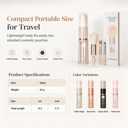 🔥50% OFF｜Retractable Travel Makeup Brush Set with Silicone Lip Brush