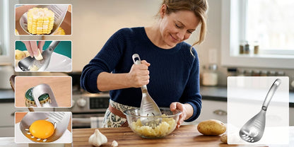 🔥6-in-1 Stainless Steel Cooking Spoon – Grate, Stir, Drain & Serve