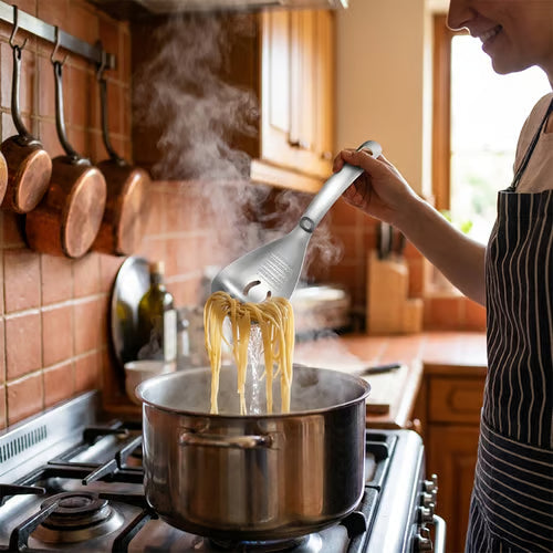 🔥6-in-1 Stainless Steel Cooking Spoon – Grate, Stir, Drain & Serve