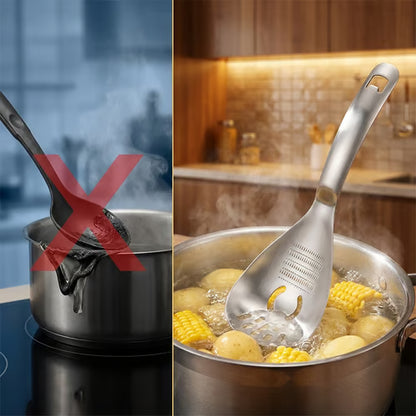 🔥6-in-1 Stainless Steel Cooking Spoon – Grate, Stir, Drain & Serve